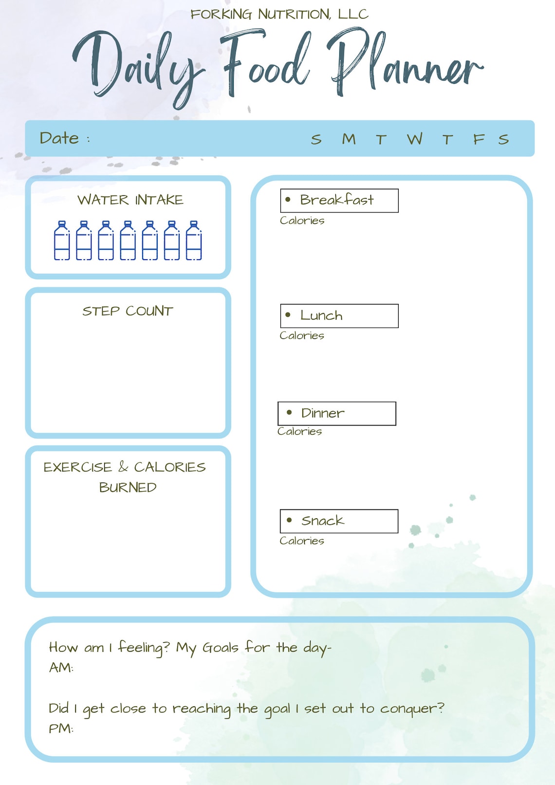 Printable Food Diary and Exercise Journal, Streamlined and Simple