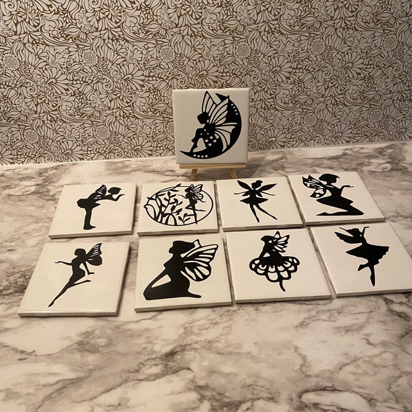 Fairy on Coasters, Square Ceramic, Great Housewarming Gift, Birthday Gift, Wedding Gift, Bachelorette Party Gift