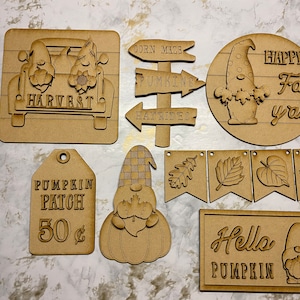 秋のノーム収穫段付きトレイ DIY バンドル L@@KEY、段付きトレイ ブランク装飾、DIY クラフトキット、木製クラフトキット、3D 木製装飾、木製ブランク、秋の装飾