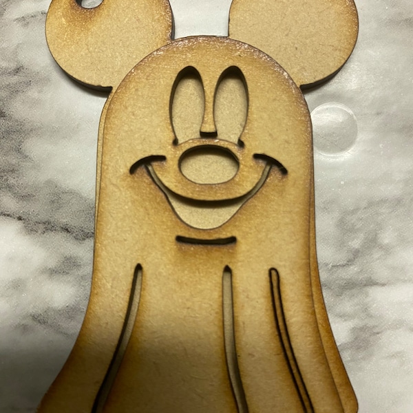 Halloween Mickey Ghost Ornament,Keychain,Tiered Tray Decor,L@@KEY,DIY Blank Decor,DIY Craft,Wood Craft ,3D Decor,Wood Blanks,Halloween decor