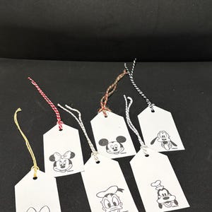 L@@KEY Mickey & Minnie Mouse , Pluto, Goofy, Donald, and Daisy hand stamped Gift Tags Set of 6