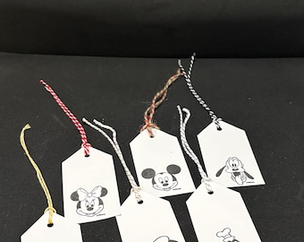 L@@KEY Mickey & Minnie Mouse , Pluto, Goofy, Donald, and Daisy hand stamped Gift Tags Set of 6