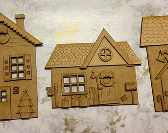 Christmas Houses Tiered Tray DIY Bundle L@@KEY,  Tiered Tray Wood Blank Decor,DIY Craft Kit, Wood Craft Kit, 3D Wood Decor,Christmas decor