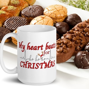 My Heart Beats For Christmas Coffee and Tea Mug, Family & Friends Holiday Gift, Xmas holiday lover Cup, Gift Exchange, Couple gift, Grab bag