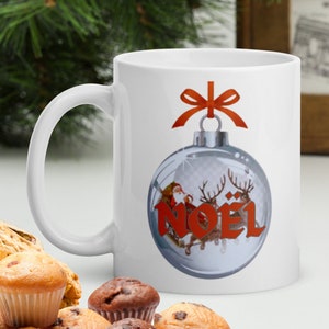 Noël Ornament for Coffee and Tea Lovers, Family and Friends Holiday Gifts, White Ceramic Santa&#39;s Sleigh Cups, Christmas Gift Exchange Mugs
