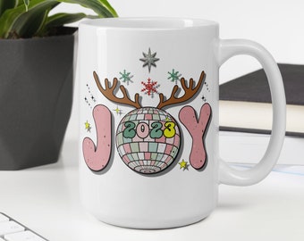 Ceramic Disco Ball 2023 Joy to world Coffee & Tea Mug, Religious Christmas Hot Beverage Cup, Family, Friend Retro Xmas Holiday season Gifts