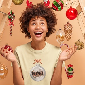 Bella+Canvas® Noël Christmas Unisex T-Shirt, Xmas ornament Holiday gift, Christmas outfit, Family and Friend Christmas Apparel Gift idea
