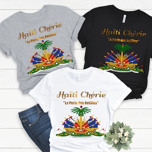 T-shirts Haïti Chérie la perle des Antilles, t-shirts unisexes à manches courtes, chemise haïtienne héritage américain, cadeaux haïtiens pour la famille et les amis