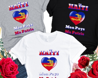 Haitian Heritage T-Shirt, Haiti Flag Heart, Unisex Pride Tee