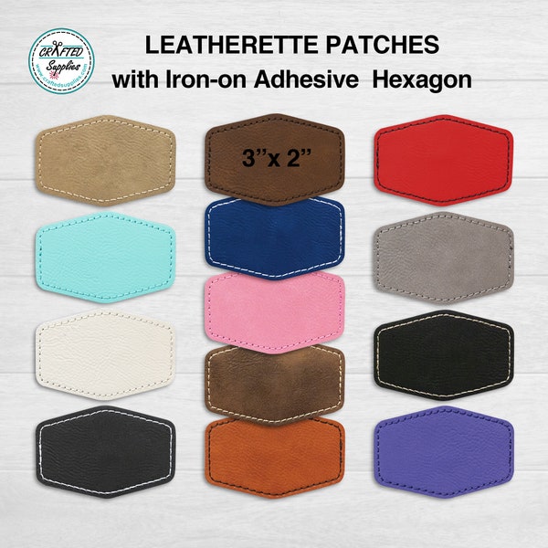 Leatherette Patch With Heat Adhesive, Glowforge Laser Supplies, Hexagon 3" x 2"
