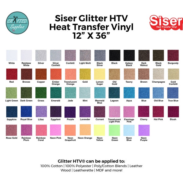 Siser Glitter, HTV, 12" x 36", Heat Transfer Vinyl