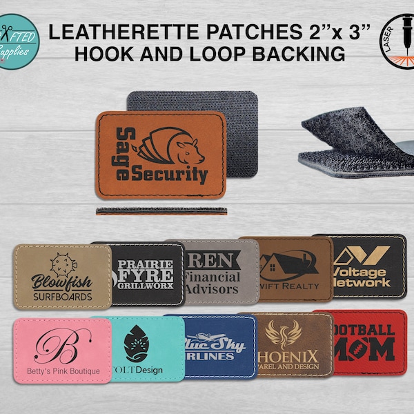 Leatherette Patch With Hook and Loop, Glowforge Laser Supplies, SM Rectangle 3" x 2"