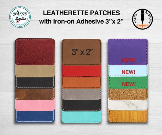 Leatherette Patch With Heat Adhesive, Glowforge Laser Supplies, SM Rectangle 3" x 2"