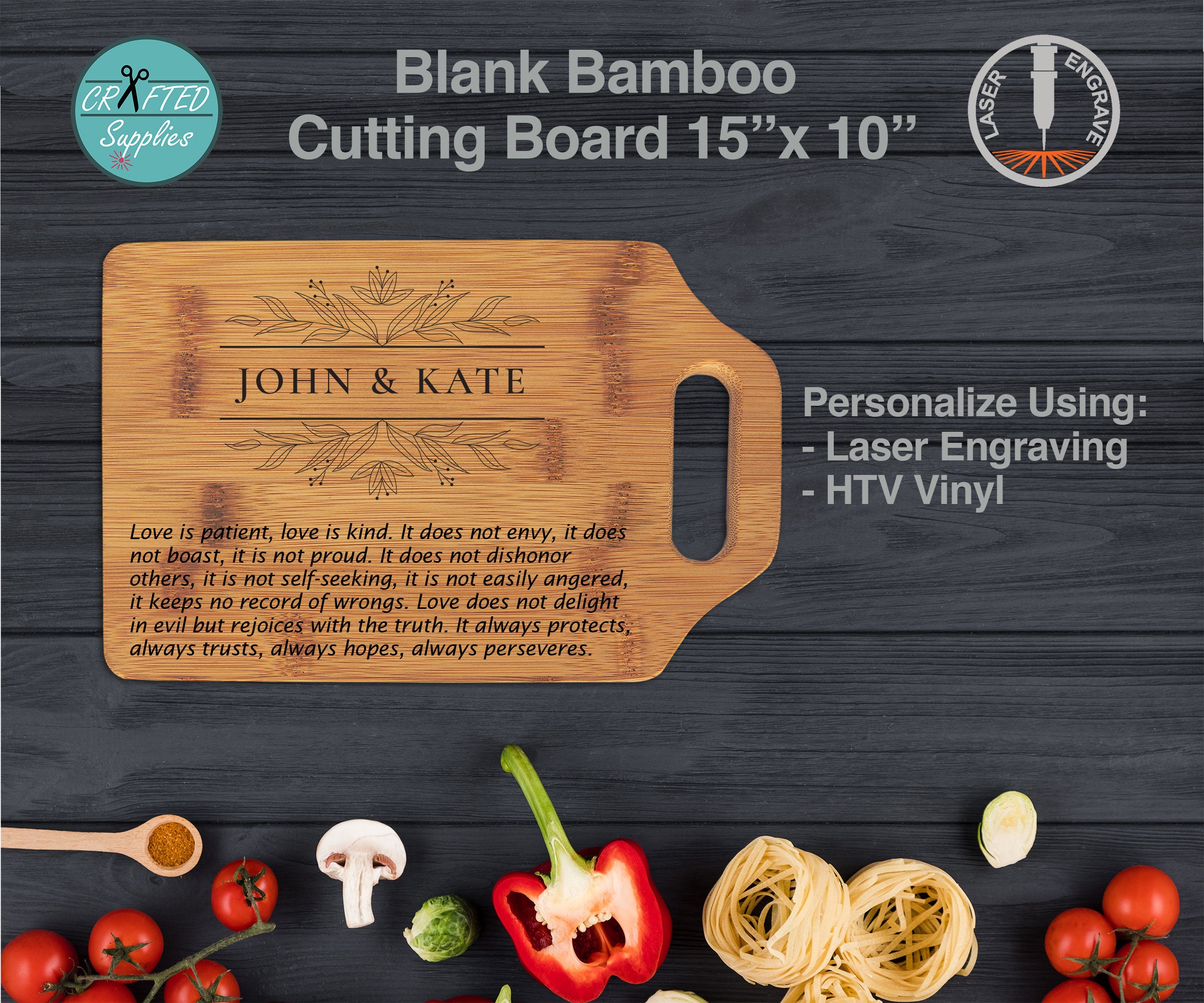 Blank Cutting Board Bamboo LG 15 x 10 1/4 x 1/2