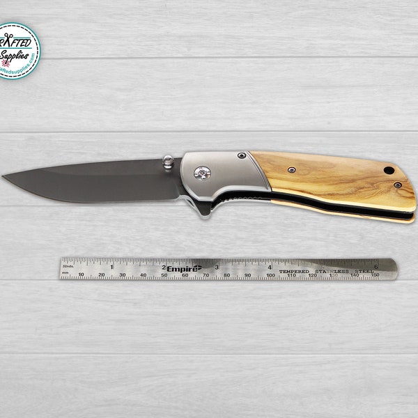 Olive Wood Folding Knife for laser engraving