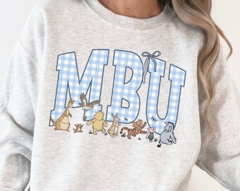 Sudadera MBU • Suéter de osito a cuadros de la Unidad Madre-Bebé • Sudadera de cuello redondo para enfermeras posparto • Lindos regalos para enfermeras madre-bebé • Sudadera de cuello redondo de la Unidad MB