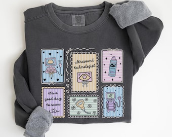 Ultrasound Technologist Comfort Colors Sweatshirt • Sonographer Stamp Work Sweater • Ultrasound Tech Gifts • Sono Tech Coquette Crewneck