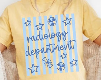 Camiseta del Departamento de Radiología • Camiseta Comfort Colors para técnicos de radiología • Regalos bonitos para técnicos de radiología • Regalo a rayas para técnicos de rayos X • Camiseta para técnicos de TC y RM • Equipo de rayos X