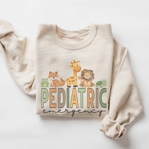 Pediatric Emergency Nurse Sweatshirt • Pediatric ER Nurse Sweater • PEDS ER Nurse Animal Crewneck • Pediatric Emergency Department Gifts