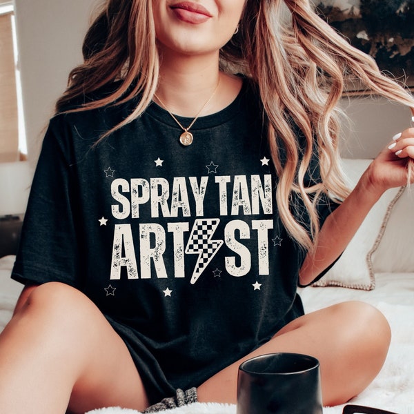 Spray Tan Artist Shirt • Spray Tan Artist Gifts • Womens Tanning Salon Tshirt • Unisex Faux Tan Tee • Trendy Retro Checker Crewneck
