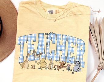 Teacher Comfort Colors Shirt • Elementary Teacher Gingham Bear Tshirt • Cute First Grade Teacher Gifts • Second Grade Teacher Back To School