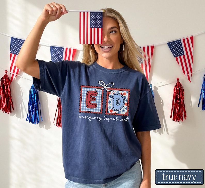 Emergency Department July 4th Shirt • Comfort Colors ER Nurse Fourth of July Tee • Emergency Room Crew Group Tees • Memorial Day ED Tech True Navy