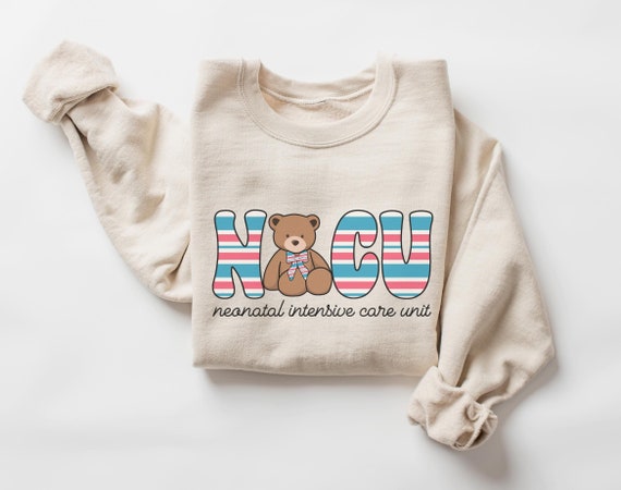 NICU Sweatshirt • Neonatal ICU Nurse Sweater • Nicu Nurse Gifts • Neonatal Intensive Care Unit • NICU Nurse Bear Blanket Stripes Crewneck