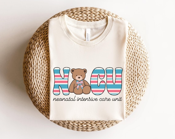 NICU Shirt • Neonatal ICU Nurse Tees • Nicu Nurse Gifts • Neonatal Intensive Care Unit • NICU Nurse Bear Blanket Stripes Crewneck Tshirt