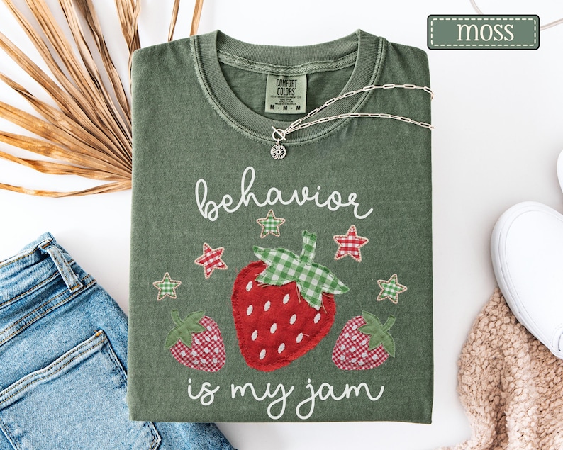 Behavior Is My Jam Faux Patchwork Shirt • ABA Therapy Comfort Colors Tshirt • BCBA RBT Gifts • Behavior Analyst Gift • Behavioral Therapist Moss