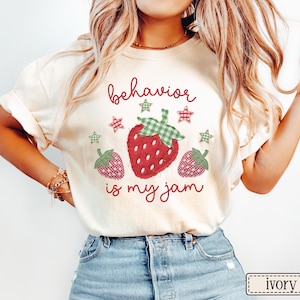 Behavior Is My Jam Faux Patchwork Shirt • ABA Therapy Comfort Colors Tshirt • BCBA RBT Gifts • Behavior Analyst Gift • Behavioral Therapist Ivory