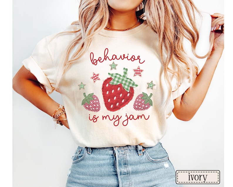 Behavior Is My Jam Faux Patchwork Shirt • ABA Therapy Comfort Colors Tshirt • BCBA RBT Gifts • Behavior Analyst Gift • Behavioral Therapist Ivory