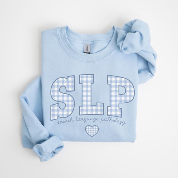SLP Sweatshirt • Speech Language Pathology Gingham Work Sweater • Speech Therapist Gifts • Speech Language Pathologist Gift • Speech Therapy
