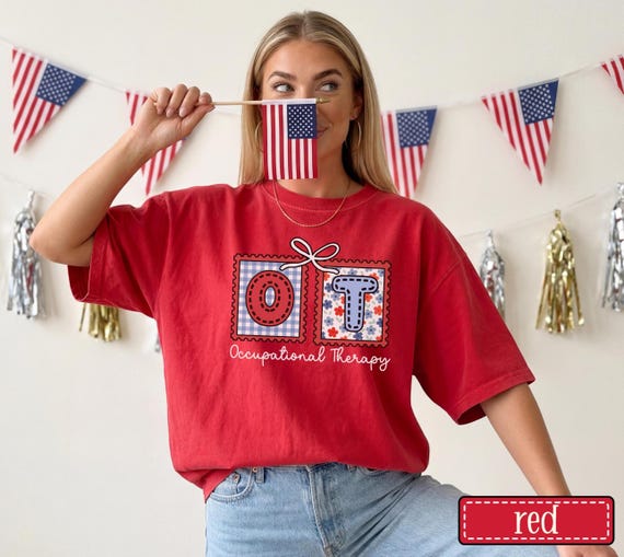 Occupational Therapy 4th of July Comfort Colors Shirt • OT July Fourth Tshirt • OTA COTA Ot Patriotic Stamp Tee • Ot Memorial Day Tees