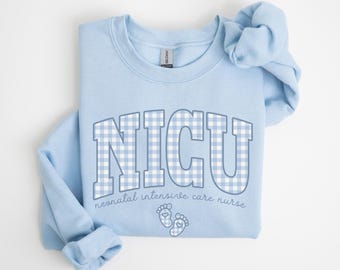 NICU Neonatal Intensive Care Nurse Sweatshirt • NICU Gingham Work Sweater • NICU Nurse Gifts • Neonatal Icu Nurse • Neonatal Intensive Care