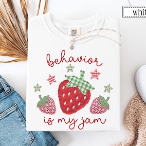Behavior Is My Jam Faux Patchwork Shirt • ABA Therapy Comfort Colors Tshirt • BCBA RBT Gifts • Behavior Analyst Gift • Behavioral Therapist White