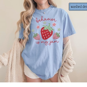 Behavior Is My Jam Faux Patchwork Shirt • ABA Therapy Comfort Colors Tshirt • BCBA RBT Gifts • Behavior Analyst Gift • Behavioral Therapist Washed Denim