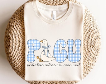 Camiseta de ganso de la UCIP • Camiseta de trabajo de cuadros azules de la Unidad de cuidados intensivos pediátricos • Camiseta de enfermera de la UCI de PEDS • Regalos para enfermeras de la UCIP • Grupo de tripulación de la UCI pediátrica