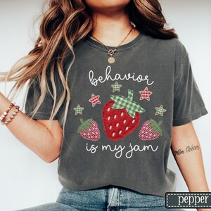 Behavior Is My Jam Faux Patchwork Shirt • ABA Therapy Comfort Colors Tshirt • BCBA RBT Gifts • Behavior Analyst Gift • Behavioral Therapist Pepper