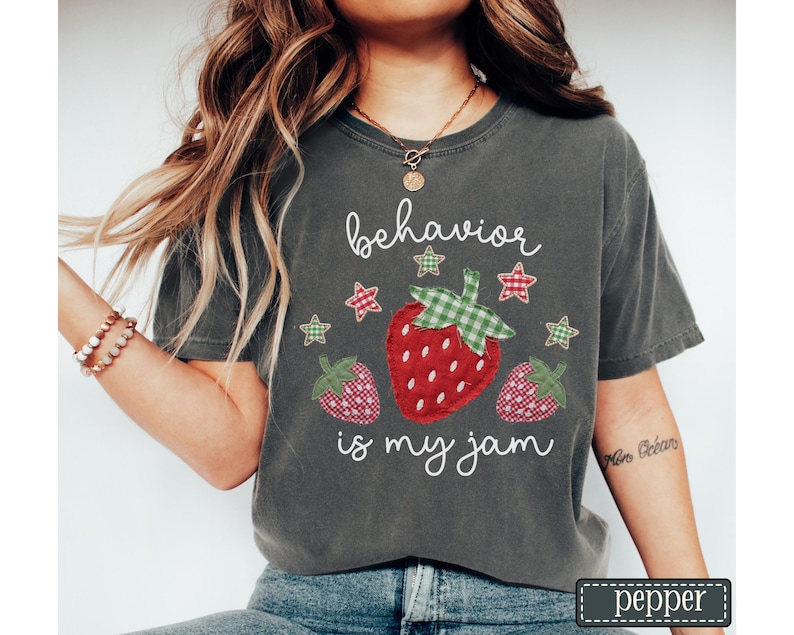 Behavior Is My Jam Faux Patchwork Shirt • ABA Therapy Comfort Colors Tshirt • BCBA RBT Gifts • Behavior Analyst Gift • Behavioral Therapist Pepper