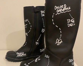 Dolce & Gabbana Kids Bambino Leather Logo Print Boots KIDS SIZE 31
