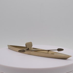 Kayak with Paddle Gold 3D Printed Miniature Figurine Decorative Decor Unique Gift Fish Outdoor Hunting Swimming Vacation