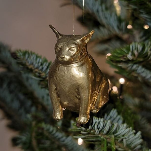 Sphynx Cat Christmas Ornament Gold 3D Printed Miniature Mini Figure Figurine Gift Desk Cute Animal collection decoration decor chonk