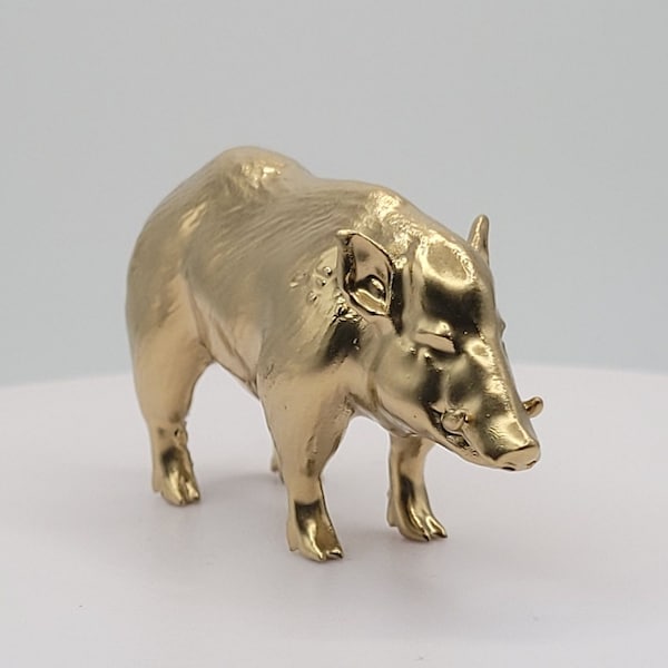 Wild boar Gold 3D Printed Hog Pig Miniature Mini Figure Figurine Gift Desk Cute decor Animal collection decoration