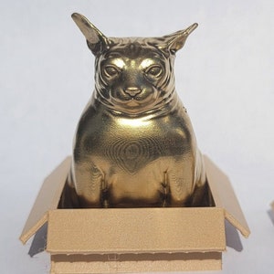Złoty kot Sfinks siedzący w pudełku, figurka miniaturowa, Chonk, słodka, bezwłosa zabawka dla kota, mała, miniaturowa, Smol, ozdoba, szczęście