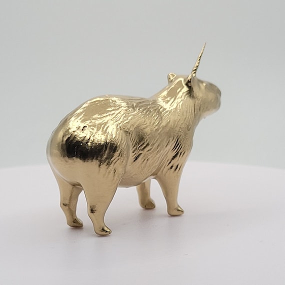 Rare Capy-corn Capybara Gold 3D Printed Unicorn Miniature Figurine