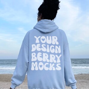 Gildan 18500 Mockup Light Blue Gildan Mockup, Words On Back Gildan Mockup, Oversized Hoodie Mockup, Beach African American Girl Mockup