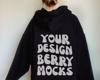 Back of Gildan 18500 Mockup Black Gildan Mockup, Words On Back Gildan Mockup, Oversized Hoodie Mockup, Indoors Trendy Mockup Sweatshirt