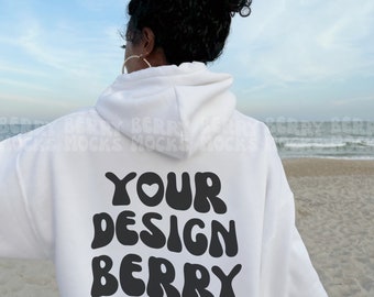 Gildan 18500 Mockup African American Model, White Gildan Mockup, Words On Back Gildan Mockup, Oversized Hoodie Mockup, Beach Black Mixed