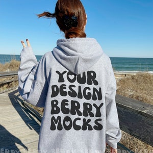 Sport Grey Gildan 18500 Mockup Gildan Mockup, Words On Back Gildan Mockup Oversized Hoodie Mockup Nature Trendy Beach Gildan Sweatshirt