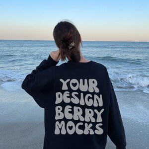 Gildan 18000 Black Oversized Sweatshirt Mockup, Words On Back Gildan Mockup, Oversized Hoodie Mockup, Nature Beach Trendy Back Of Sweatshirt